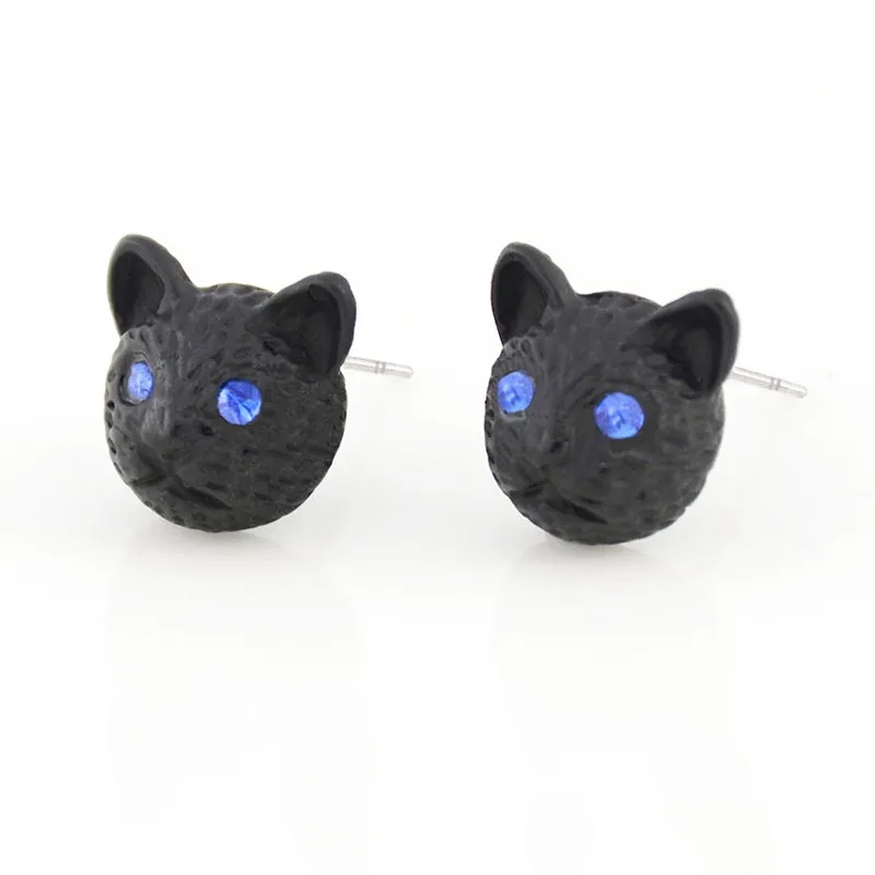 Vintage Bule Crystal Eye Cat Stud Earring Punk Cats Love Earrings For Women Jewelry Christmas Gift Bijoux Femme Pendientes | Украшения и