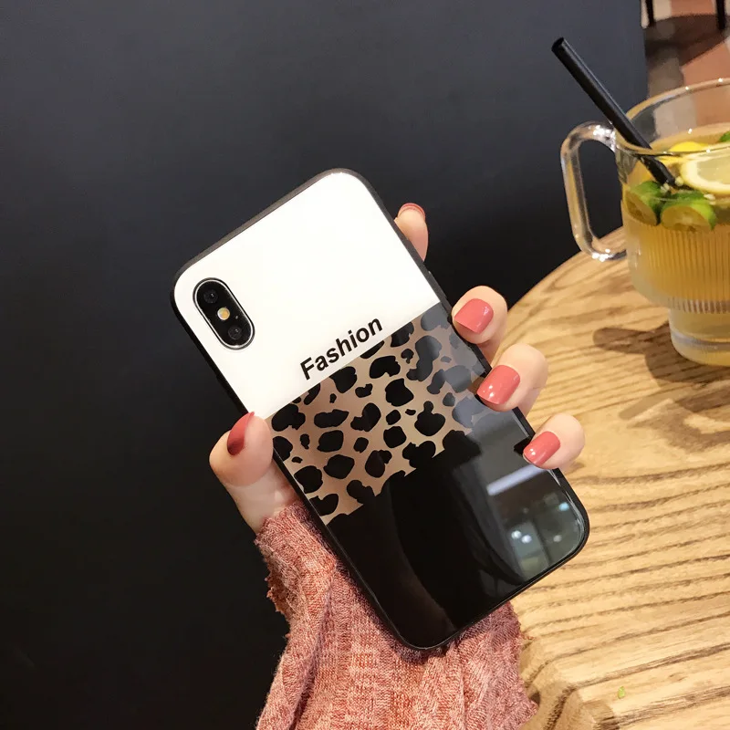 Couple Luxury Brand Tempered Glass Case for iPhone X 8 7 Plus Leopard Print Hard Mirror Vintage Phone Cover For iphone 6S 7Plus |