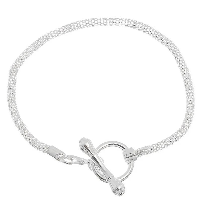 Doreenbeads Европейский амулет браслеты Лобстер застежка переключателя змея цепи Серебряный цвет 21 см(8 2/") длинные, 4 шт Новинка