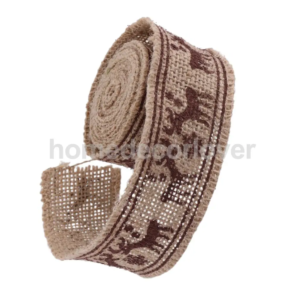 

2 м Натуральный Джут Мешковина Hessian Олень Печатный деревенский ленты Рождественский Декор