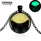 Большой глаз черный ожерелья с котом Подвеска из сплава стекла кабошон светящийся в штативе длинное ожерелье милая Подарочная цепочка для свитера