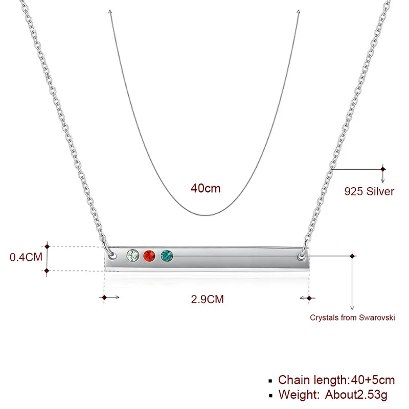 925 Sterling Silver Strip Necklace Colorful Crystal Form Swarovski Choker For Women Anniversary Fine Jewelry Simple Design Gifts | Украшения