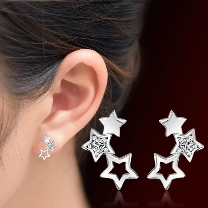 Crazy Feng (Лея фенг) новые серьги кольца серебряный цвет звезды с хрустальные