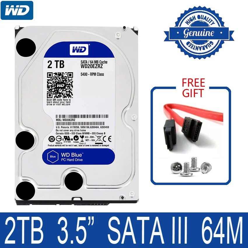 WD синий 2 ТБ внутренний жесткий диск 3 5 &quot5400 об/мин 64M Кэш SATA III 6 ГБ/сек. 2000 Гб HDD HD