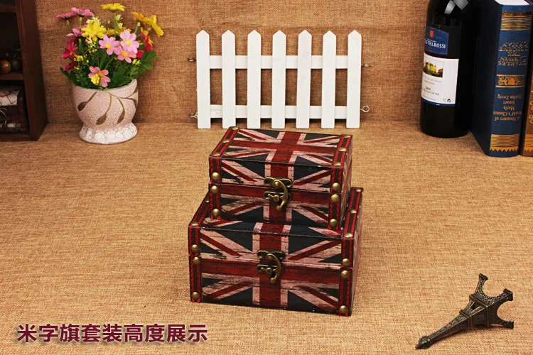 Union Jack Ретро античный деревянный ящик для хранения кожаная коробка косметики