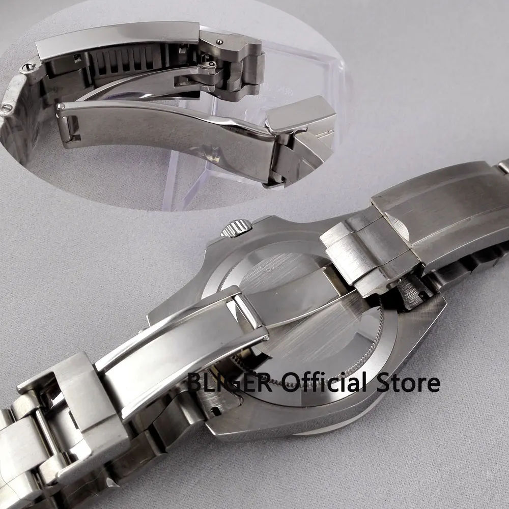 

Classic Bliger 40mm blue white dial black ceramic bezel date magnifier sapphire luminous miyota automatic movement men's watch