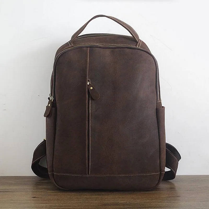 Мужской рюкзак для ноутбука из 100% натуральной кожи мужские винтажные