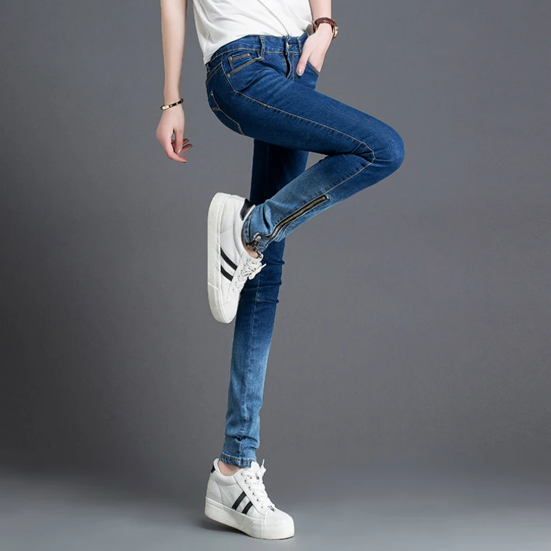 2019 new spring autumn office lady cotton brand plus size high waist female women girls skinny pencil pants jeans clothing 79178 | Женская
