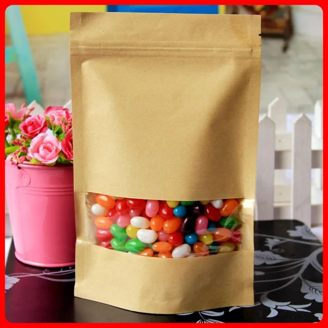 Стоьте вверх Ziplock крафт бумажный мешок 10*15 + 3 см Теплоизоляционный клапан дой Пак