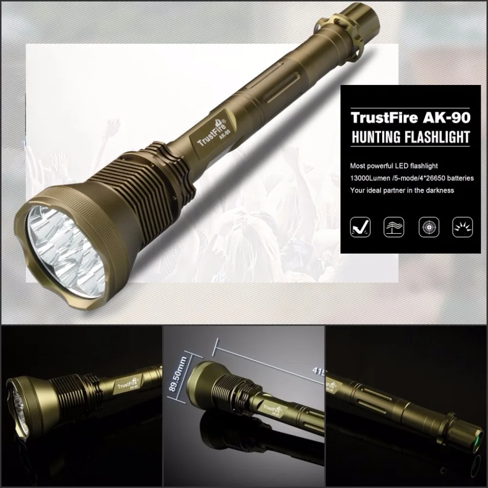 TrustFire AK 90 фонарик 12 * CREE XM L T6 LED 5 режимов 13000LM армейский зеленый 4x26650 Аккумулятор для