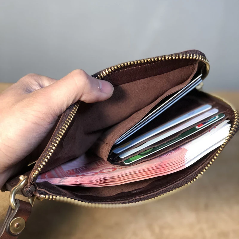 Тонкий Для мужчин кошелек из натуральной кожи кошельки клатч карты Ruched Винтаж