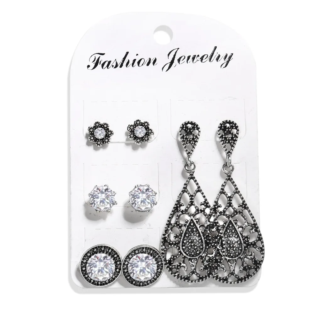 

4 Pair/set Bohemian Stud Earrings For Women Drop Flower Round Hollow Crystal Earring Gem Hollow Earings Charms Party Jewelry new