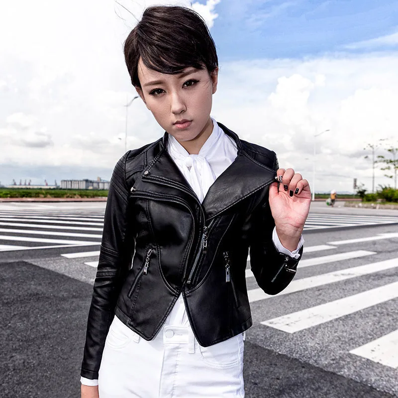 

2019 Ma'am Chic Short Fund Leather Women Loose Locomotive Jacket Leather Coat Plus Size Slim Women's Clothing PU Tops