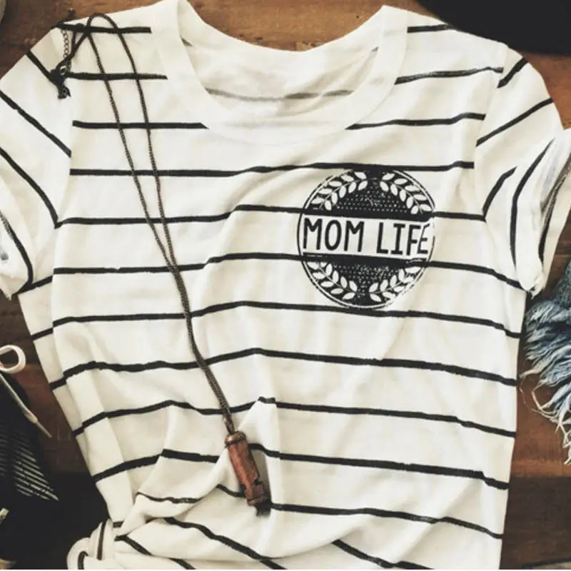 Женская футболка с надписью забавная черная или белая в полоску принтом пяти