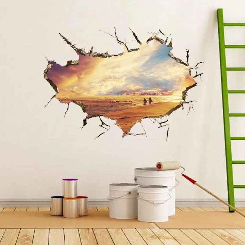 Песчаный пляж Солнечный 3D стены стикеры для детей номеров домашнего декора