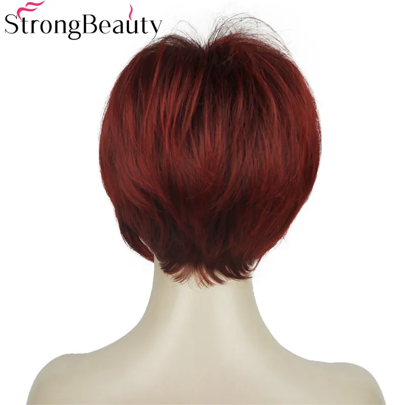 StrongBeauty короткие прямые парики мягкие волосы слоистые локоны Омбре блонд/Красный синтетический парик