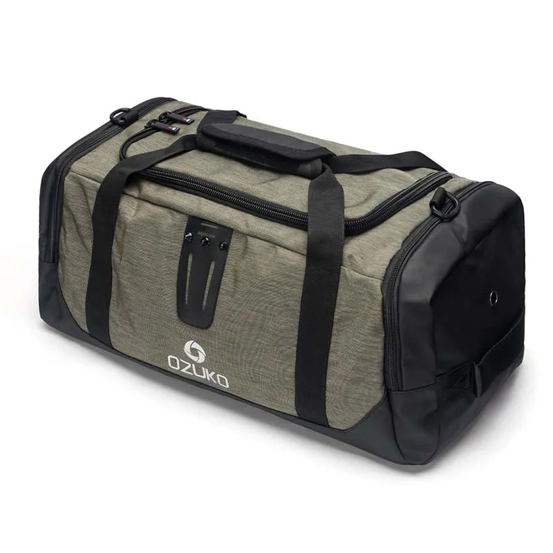 OZUKO New Multifunctional Large Capacity Men Travel Duffle Bag Waterproof Oxford Shoulder Bag Men's Backpack Luggage Handbags - Color: army green