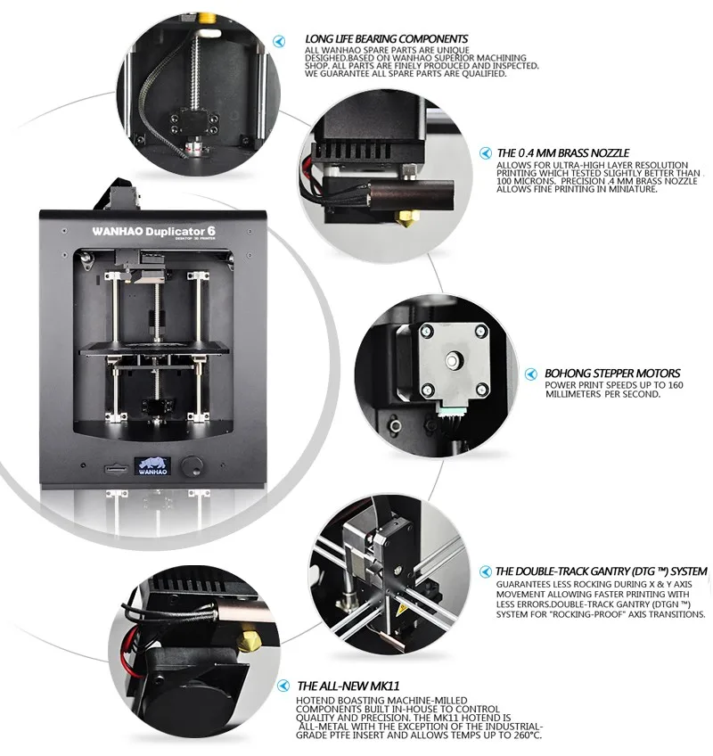 WANHAO 3d принтер D6 популярный FDM/FFF промышленный Дубликатор ABS/PLA нити Высокоточный