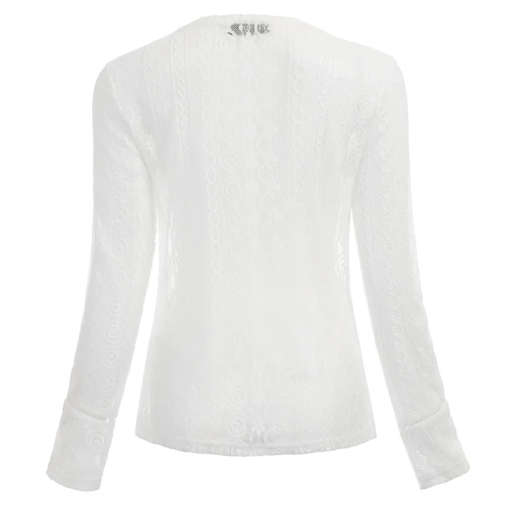 Casual Blouse Shirt Party Womens Tops Clubwear Office Lace Long sleeve Crew neck Mesh sheer See through New 2019 |