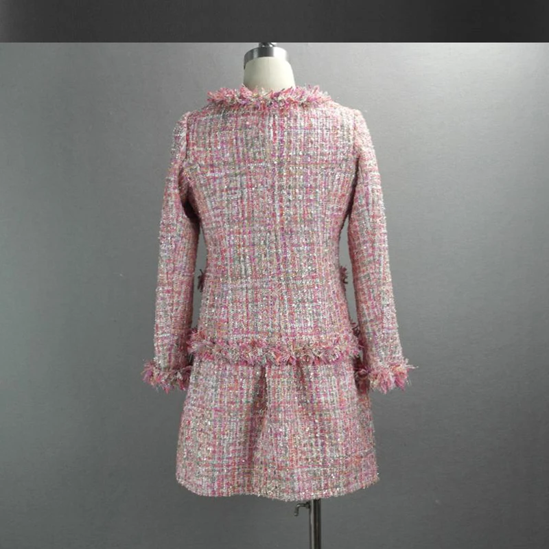 Розовые блестки твидовый жакет + юбка для девочек комплекты одежды на осень/Новая