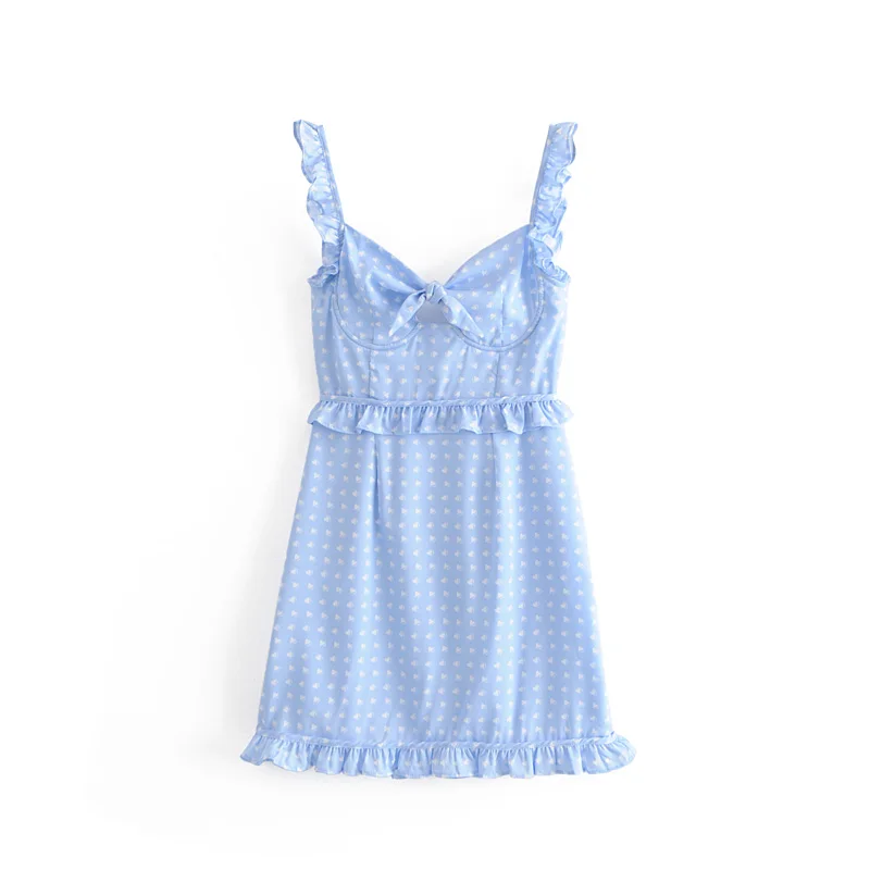 ZXQJ/милое синее мини-платье в горошек с принтом Милое сексуальное платье без