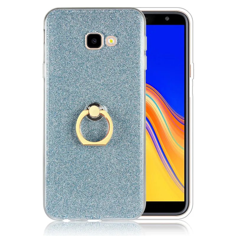For Samsung Galaxy J4 Plus Case Shiny Glitter Bling Silicon Phone Cover Prime Finger Ring Funda |