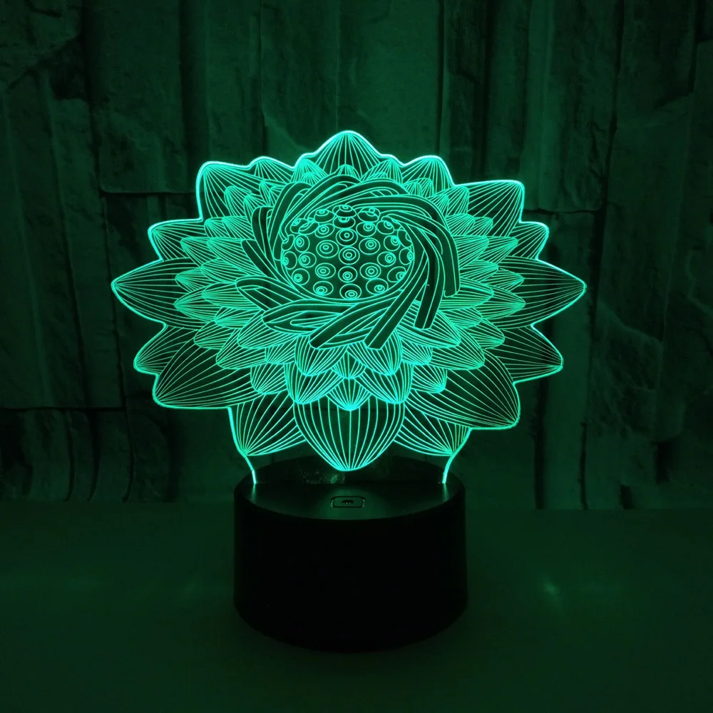 Светодиодная настольная лампа Lotus 3d креативный ночсветильник с цветным лотосом и