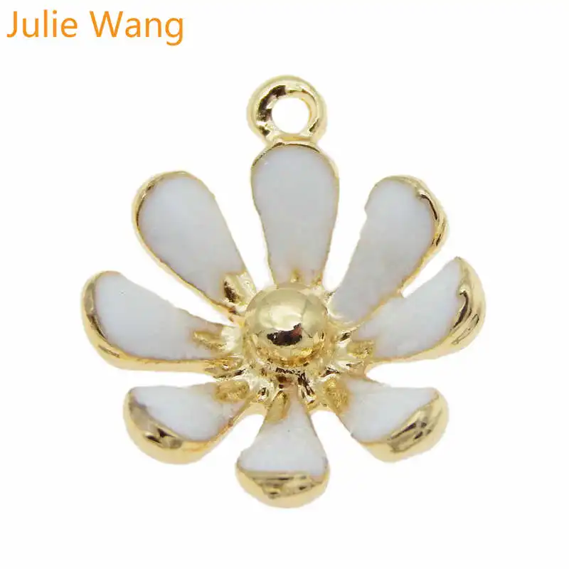 

Julie Wang 10PCS Enamel Pink White Daisy Sun Flower Alloy Gold Tone Charms Pendant Earrings Bracelet Jewelry Making Accessory