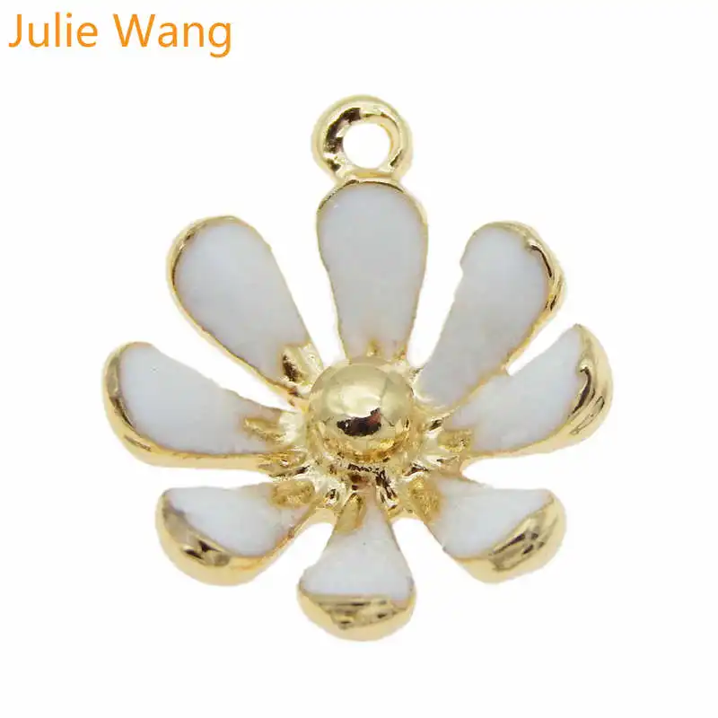 Julie Wang 10 шт. эмалированные розовые белые маргаритки подсолнухи сплав золотой тон