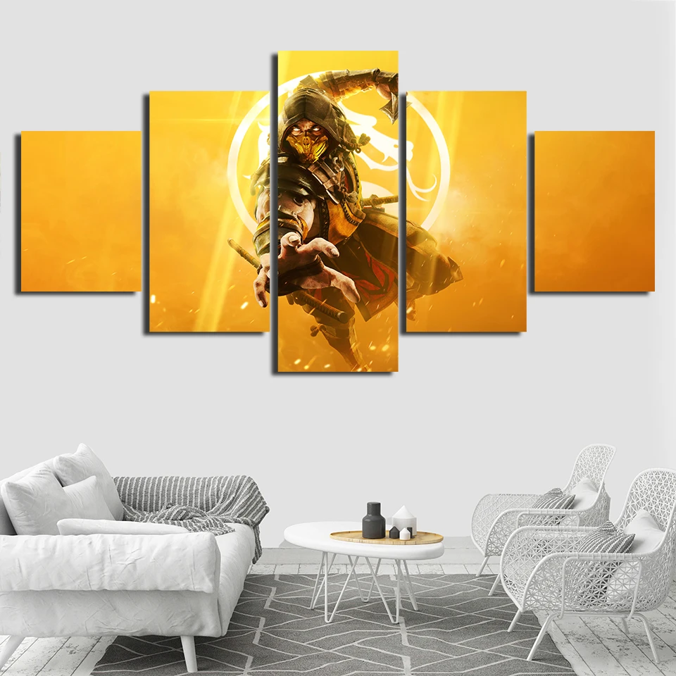 Украшение для дома, холст, картины, 5 шт., Mortal Kombat, игровой плакат, современные настенные художественные Рамки, модульная печать, HD изображение