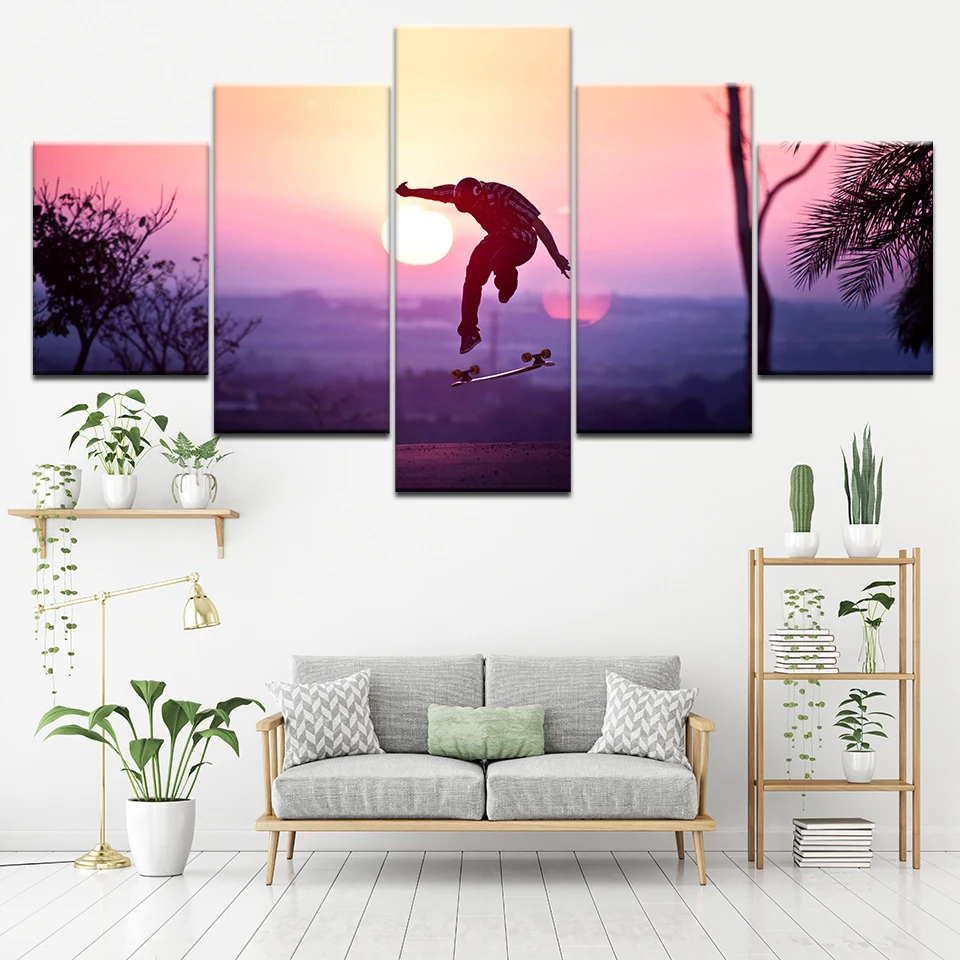 Холст для живописи Wall Art рамки 5 шт. закат фотографии со скейтбордом HD принты