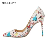 big size 34 45 graffiti colorful lady sexy pumps stilettos spring autumn wedding party woman high heel shoes