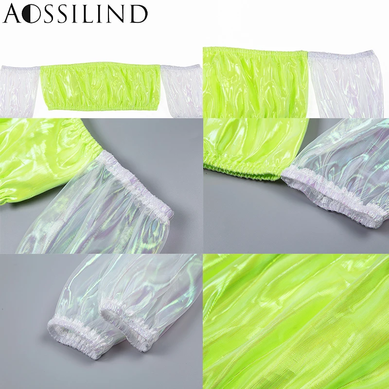 AOSSILIND сексуальный лоскутный укороченный топ с пышными рукавами для женщин 2019