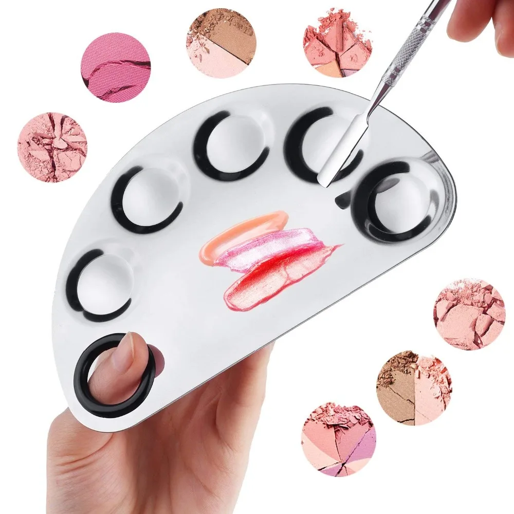 Makeup Palette Spatula Mixing Tray - Stainless Steel Cosmetic Blending Tool (L0552)