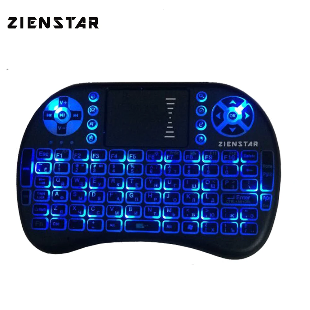 

Zienstar Wireless Russia Letter Air Fly Mouse Keyboard with 3 Colors Backlit for TV Box Smart TV Rechargable Lithium Battery