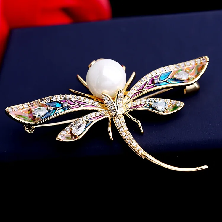 Женская брошь в форме стрекозы с фианитом 01284|dragonfly brooch|brooches for womenbrooch fashion |