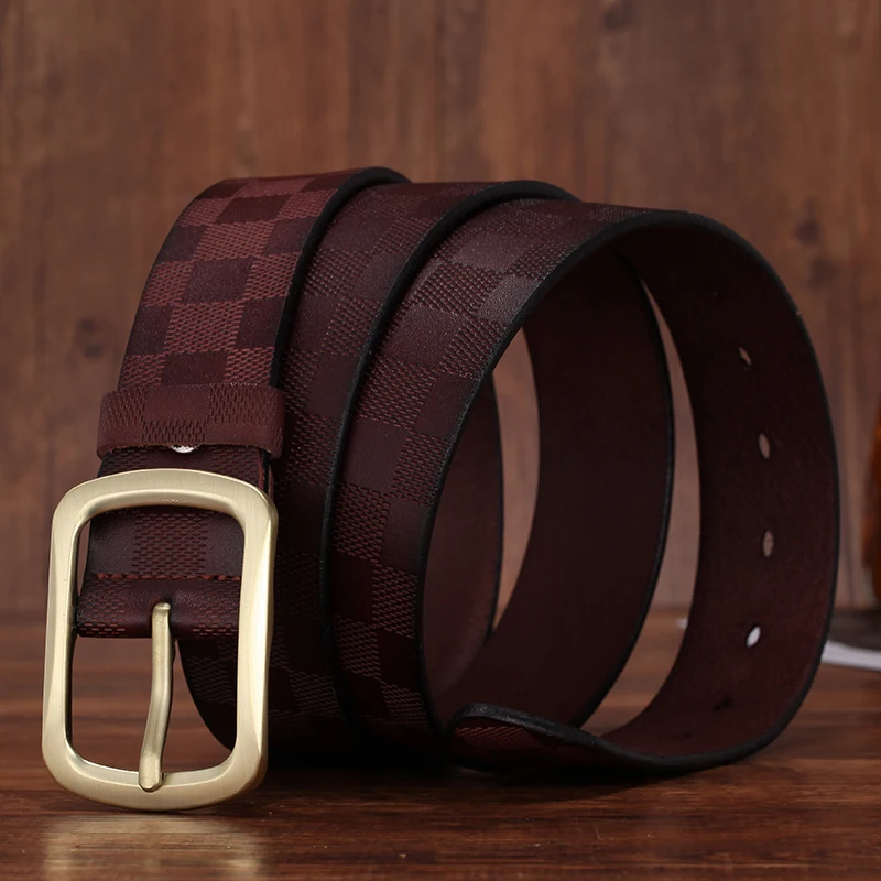 FURONG 2018 New Designer Belts For Men Luxury Cowhide Emboss Fashion Pin Buckle Belt Brown Genuine Leather Ceinture FR042 | Аксессуары