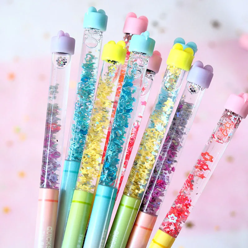 Перо-расческа Fairy Stick с гелевыми чернилами 0.5 мм с песчаным блеском, звездами и сердечками, ручки Kawaii, разноцветные шарики в радужных тонах для девочек, подарок, школьные принадлежности.