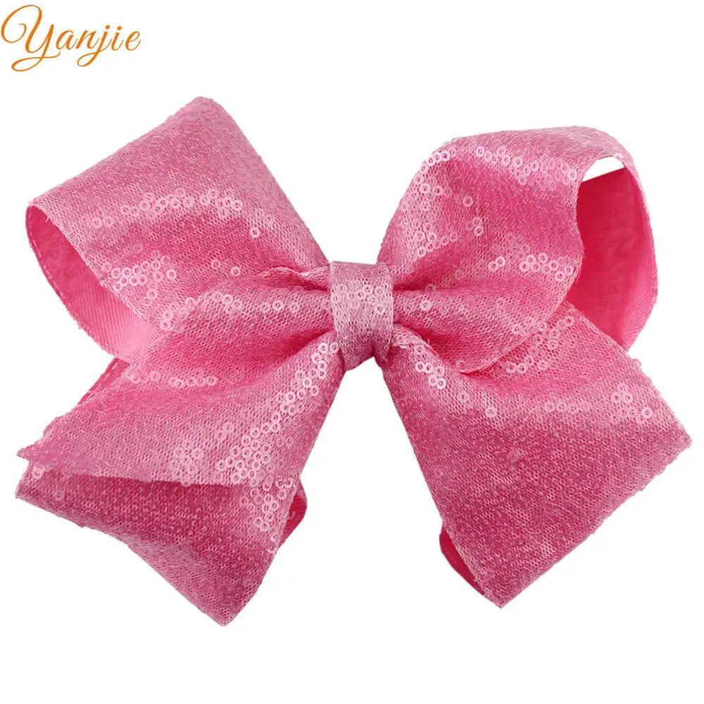 light pink 7 дюймов Большой бантик с блестками зажимы аллигатора для девочек большая сплошная корсажная лента бант для волос эластичные резинки для волос аксессуары для волос - Цвет: light pink