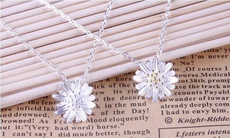 Женское ожерелье из серебра 925 пробы с подвеской в виде цветка