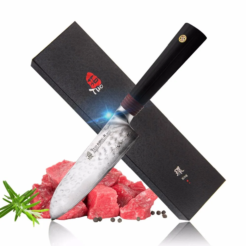 TUO столовые приборы Santoku нож японский дамасский AUS 10 высокоуглеродистая