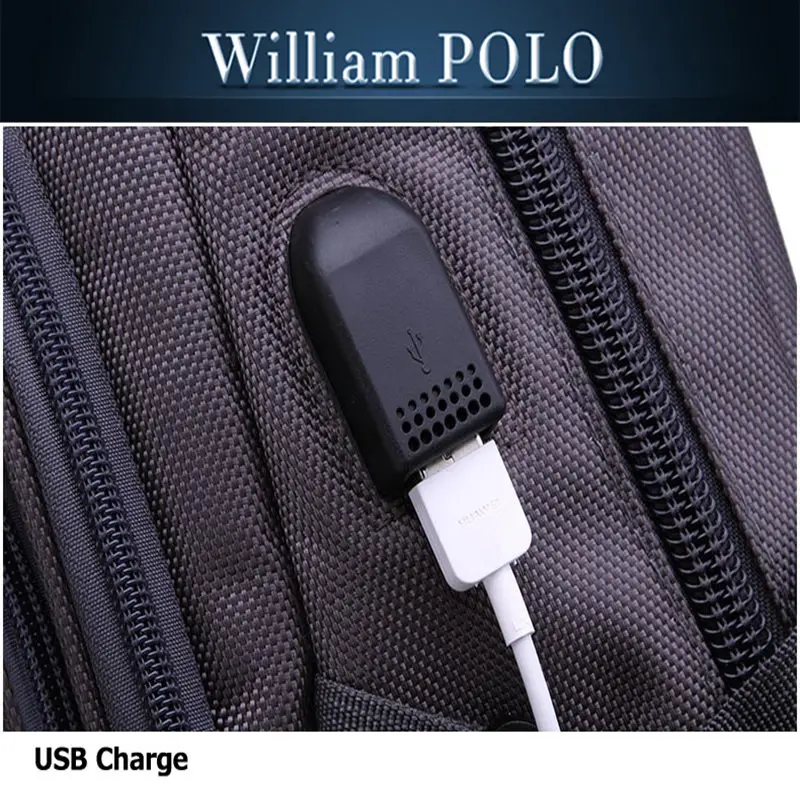Многофункциональный мужской рюкзак Williampolo брендовый Повседневный мягкий