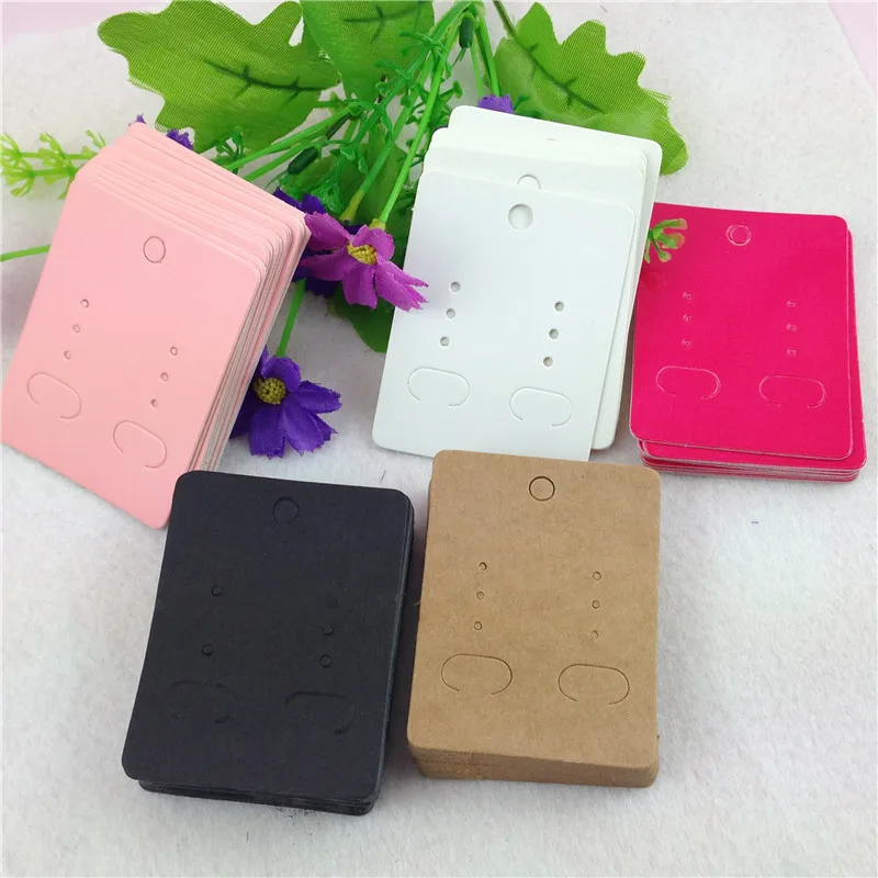 

Multiple Colors Square Kraft Paper Cardboard Earring Cards Jewelry Ornements Display Card Fashionable Retro 6.5x5cm 100Pcs/Lot