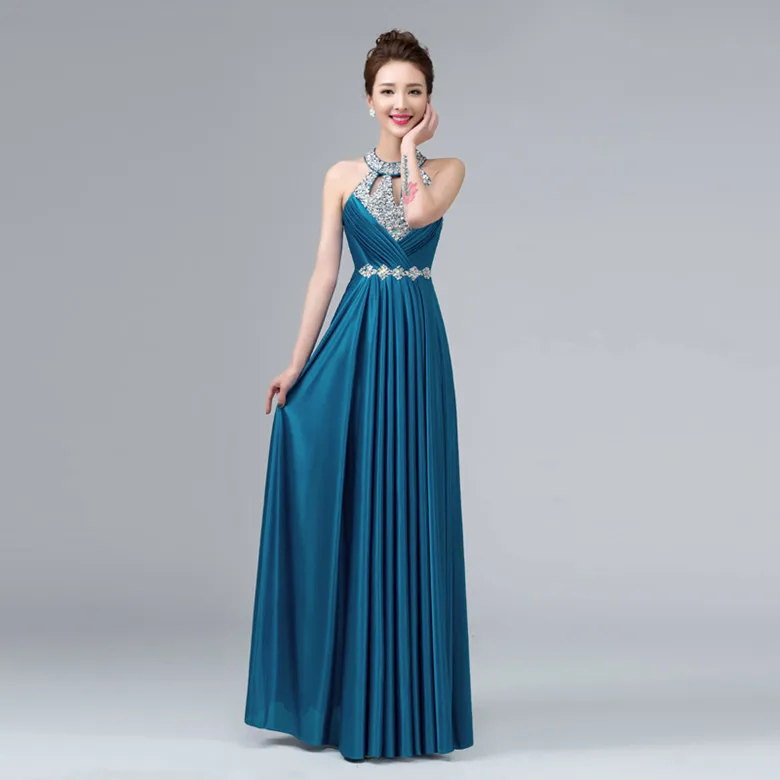 CEEWHY Vestido de Festa de Casamento длинные платья подружки невесты с кристаллами Свадебные Вечерние платья Индивидуальные вечерние платья для выпускного вечера - Цвет: peacock