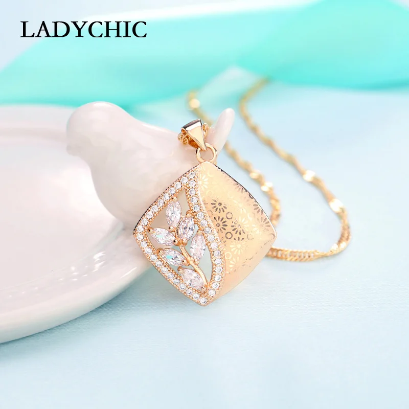 Женское Ожерелье в форме листа оливы LADYCHIC ожерелье с кристаллами из циркония