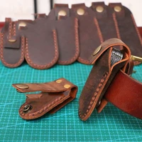 7 designs first layer crazy horse cowhide leather folding knife tool pliers quick button case sheath waistband belt buckle
