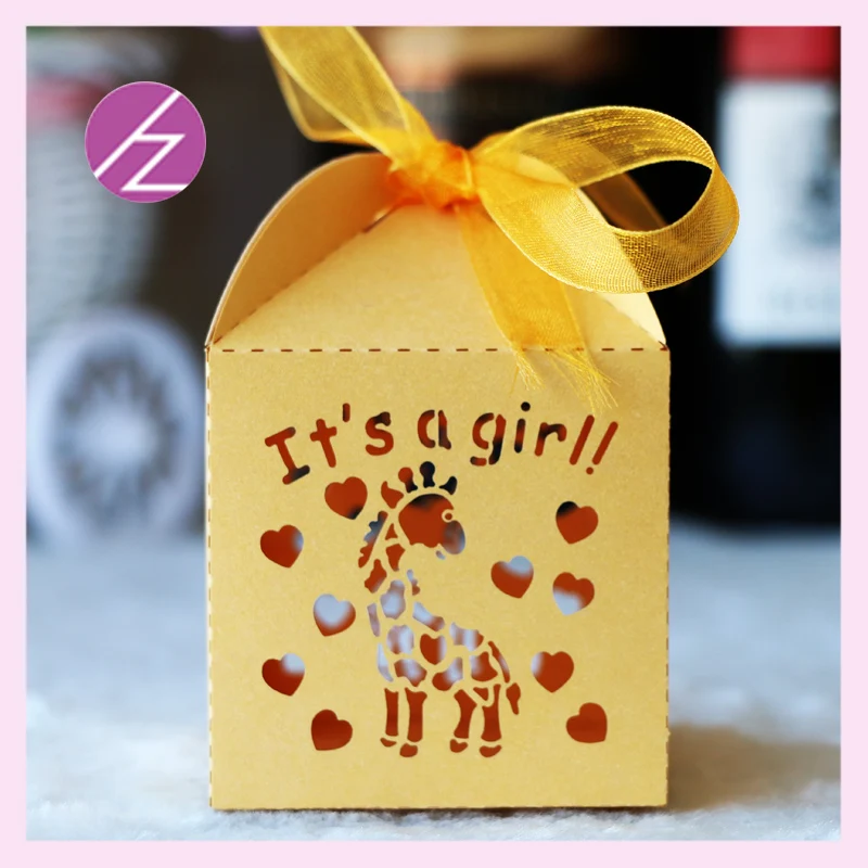 

100pcs/lot Sweet Baby Shower Decoration It's a girl Pink Candy Chocolate box paper boxes Gift box Favor Box With free Ribbon