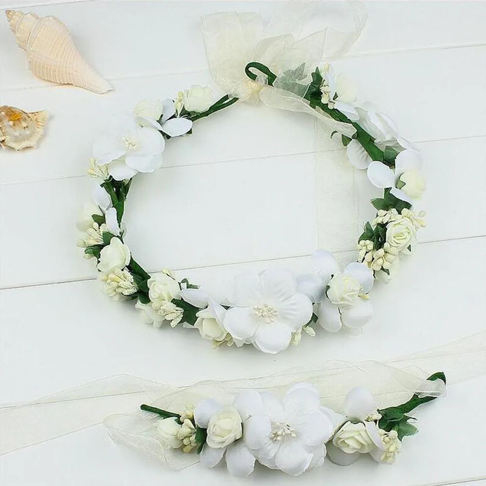 white Короны, диадемы, гирлянды, повязки для волос, вечерние, свадебные аксессуары для волос, с узорами, ручной работы, романтические украшения с цветами - Цвет: white