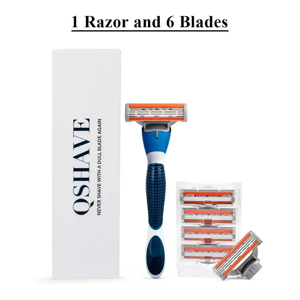 Бренд QShave синяя бритва с лезвием для мужчин X3 лезвие - Цвет: 1 Razor and 6 Blades