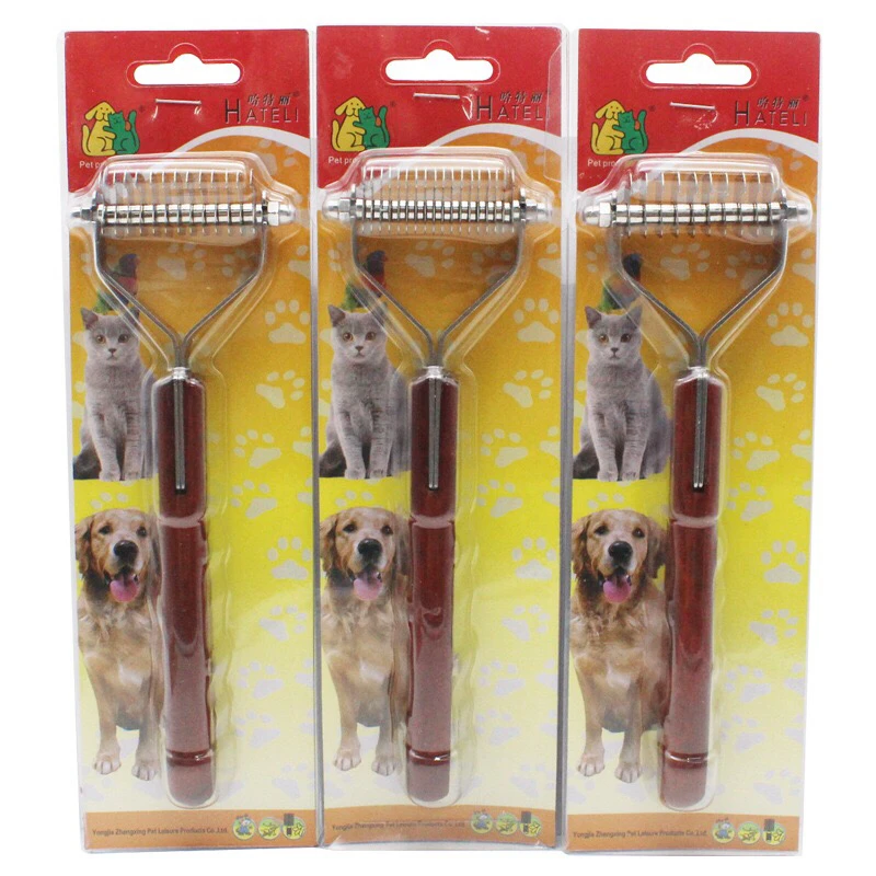 MTL dog comb pet dog removes hair grooming comb groomer brush for dog cat with wooden handle